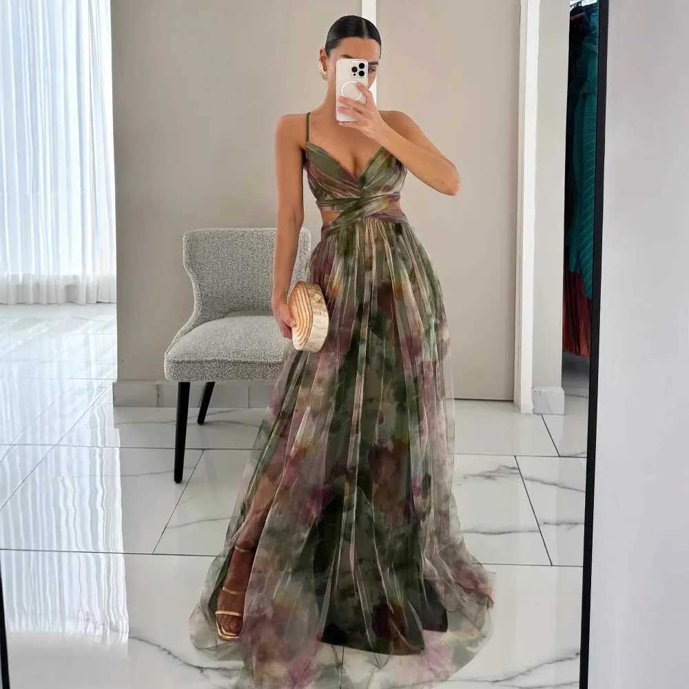 Womens S-XL Size Spring Summer Mesh Printed Hanging Dress Elegant Women Dress Fashion Slimming Versatile Ladys Party Dress Z250728