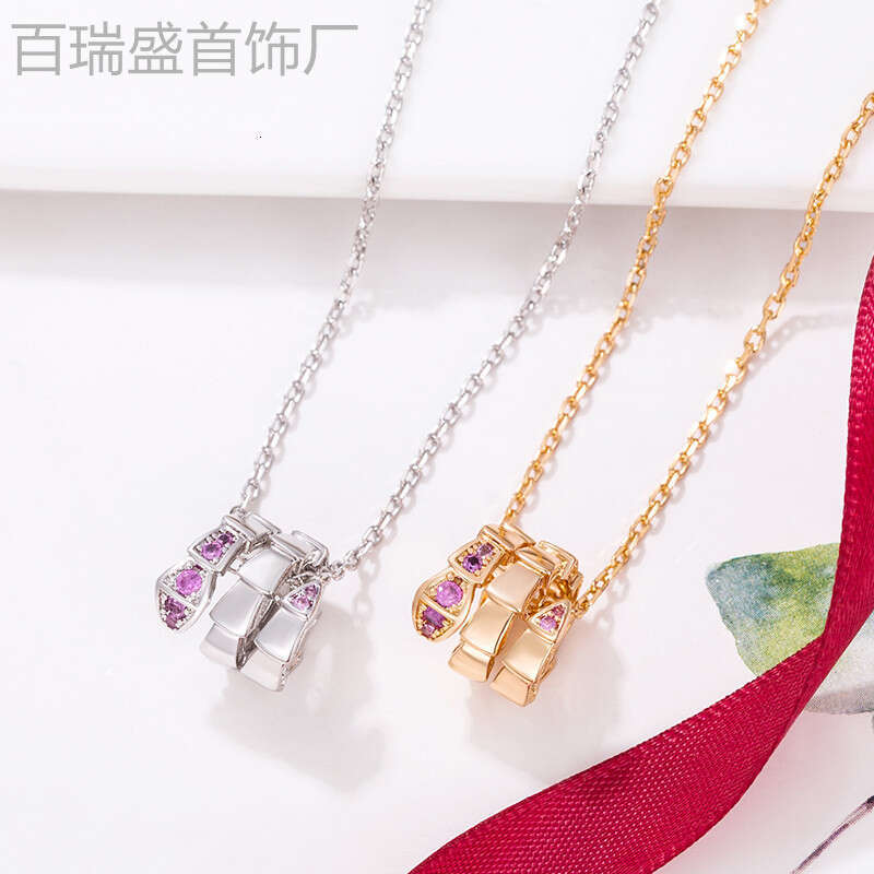 V Circle Head and Tail Smooth Snake Bone Necklace Women, Rose Gold Plated, Fully Inlaid with Dias, Snake-Shaped Double Ring Pendant for Women