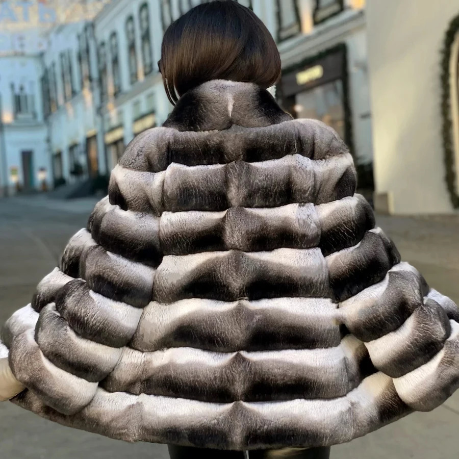 Women Rex Rabbit Fur Coat Winter Chinchilla Color Fur Coat Winter Jacket Women Natural Short Fur Coat 250723