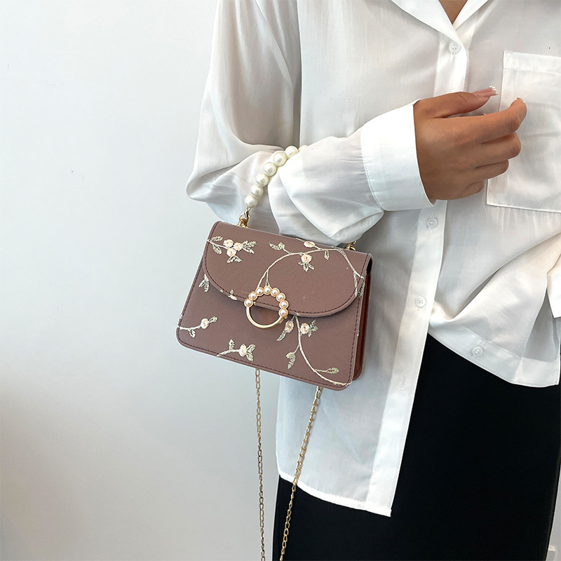 Women's Spring/Summer New Chinese Shoulder Bag Small Square Bag Pearl Chain Crossbody Bag Designer Bag Women's Handbag