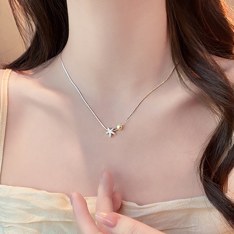 2025 New Small Star Pearl Pendant Sier Necklace for Women High-end Light Niche Design Collarbone Chain Jewelry Jewelry for Women