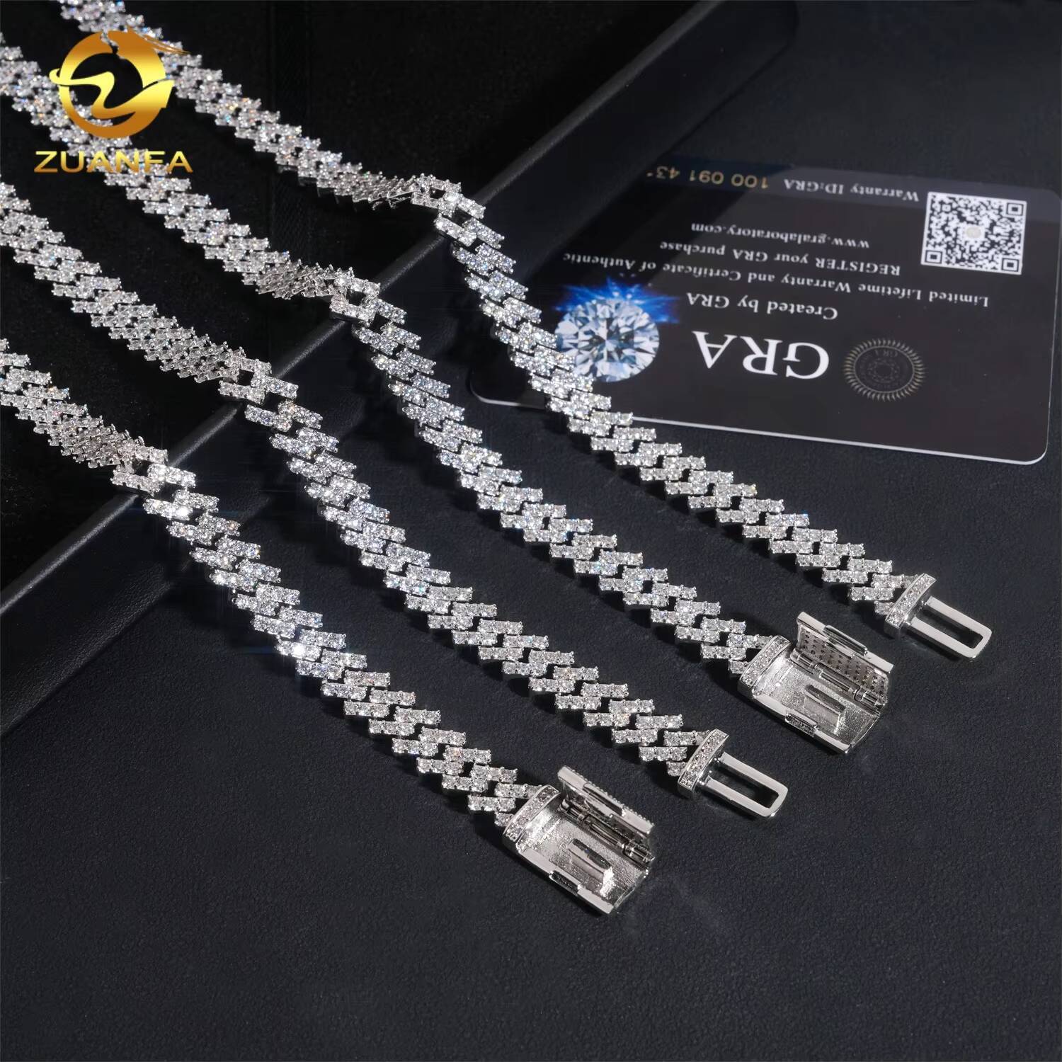 Hot Sale 925 Silver Hip Hop Jewelry Iced Out 8mm One Row Stone Miami Moissanite Cuban Link Chain