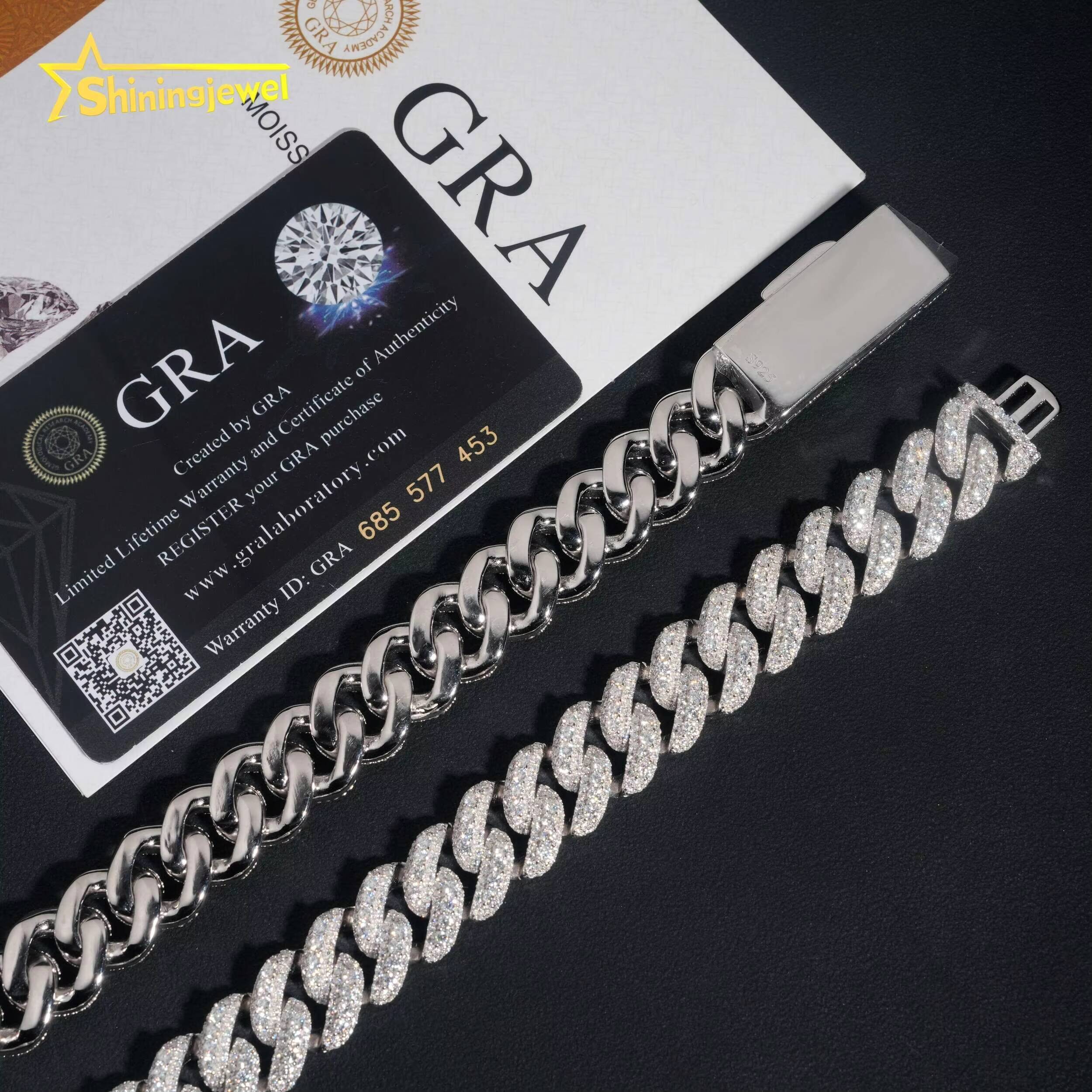 Large Stock 15mm Wholesale 925 Sterling Silver Hip Hop Jewelry Men Necklace Iced Out Moissanite Diamond Cuban Link Chain