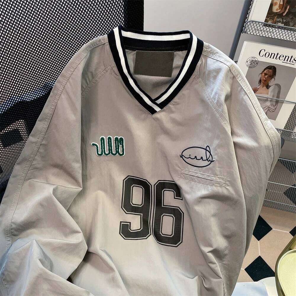 American Hip Hop Shirt Casual Sports V-neck Baseball Uniform Hoodie Women's Autumn Chic Hong Kong Retro College Jersey Jacket