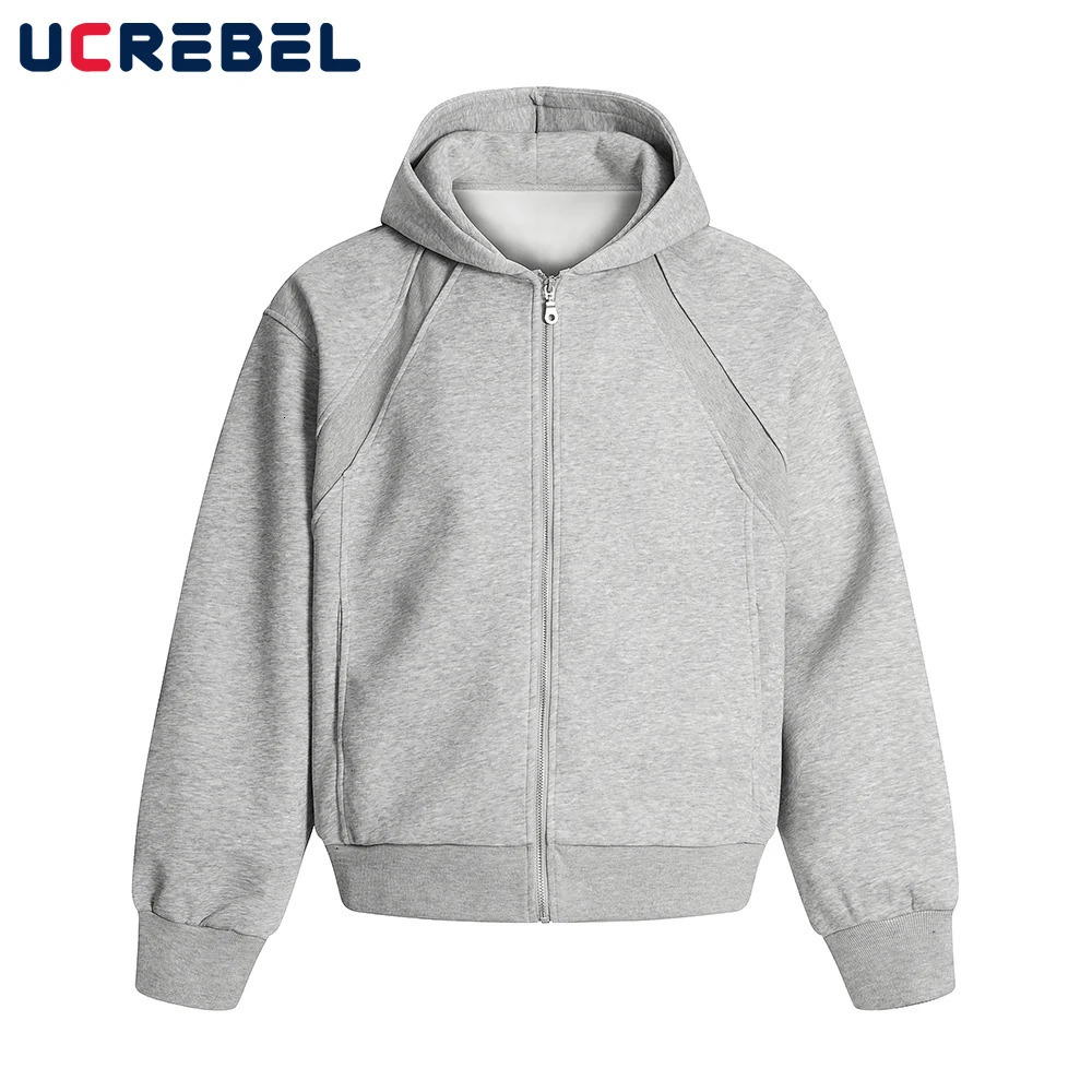 Solid Color Spliced Hooded Sweatshirts Mens Autumn High Street Pocket Long Sleeve Hoodies Outerwear 250729