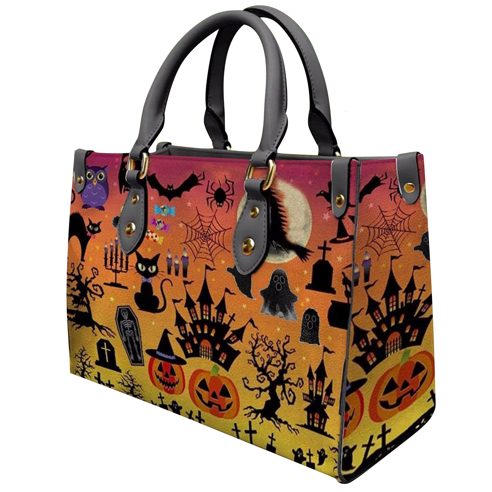 Designer oil painting bag Halloween Theme Women's Handbag PU Shoulder Leather Storage Bag Printed