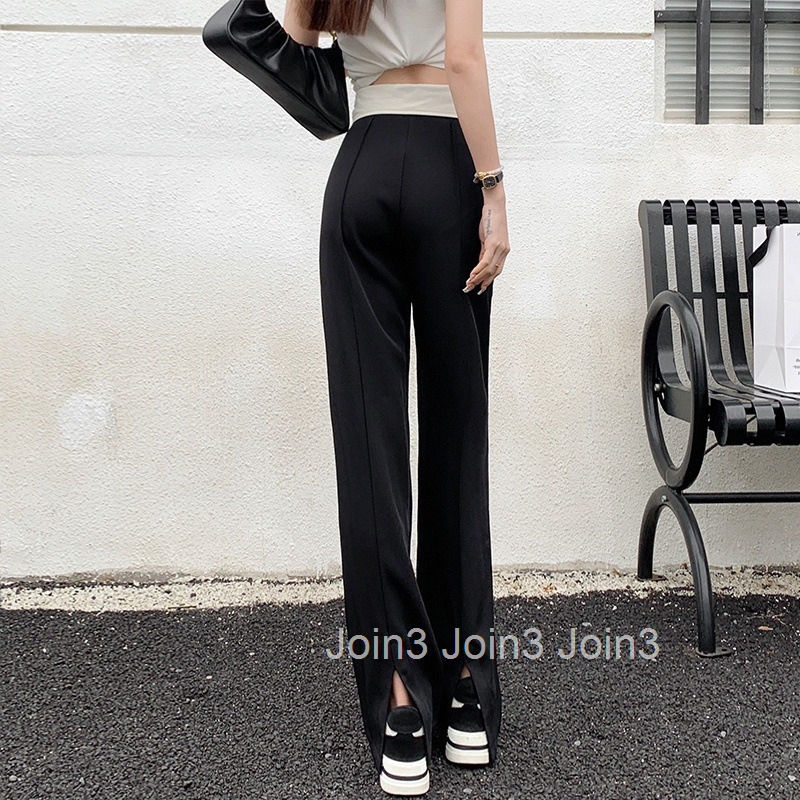 New Style Waistband Cuffed Casual Suit Split Flared Pants for Women Korean Version Solid Color Wide Leg Long Pants for Women