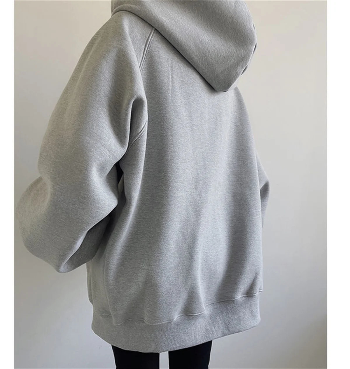 Spring Fall Women Loose Hooded Sweatshirt Jacket Solid Zipper Long Sleeve Coat Oversize Vintage Korean Hoodies Casual Wear 250729