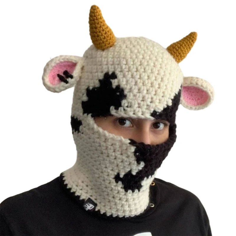 Novelty Ox Horn Knit Balaclava for Women and Men Winter Warm Face Cover Hat Adult Halloween Party Costume Beanie 250724