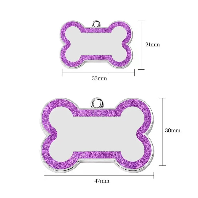 Custom Double Side Dog Cat ID Tag Glitter Dogs Cats Name Pendant Tags Pet Collar Accessories Anti-lost Bone Tags for Dog Cat 250729