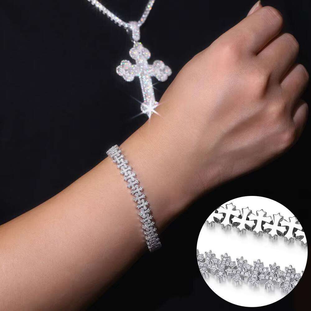 Factory Custom Hip Hop Sterling Sier Iced Out Tennis Chain VVS Moissanite Jewelry Dia Cross Bracelet