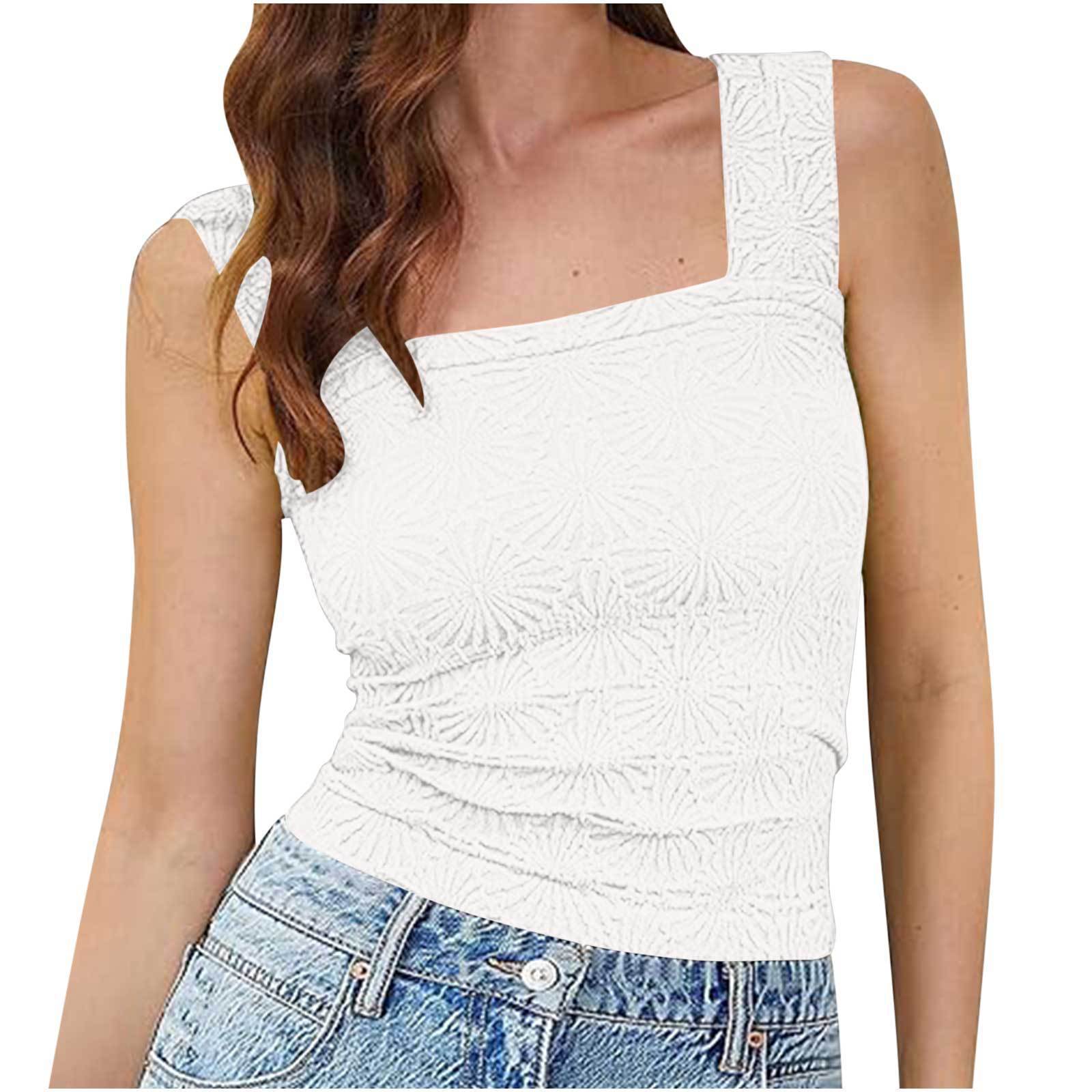 Women's new high elastic tight jacquard square collar sleeveless vest blouse