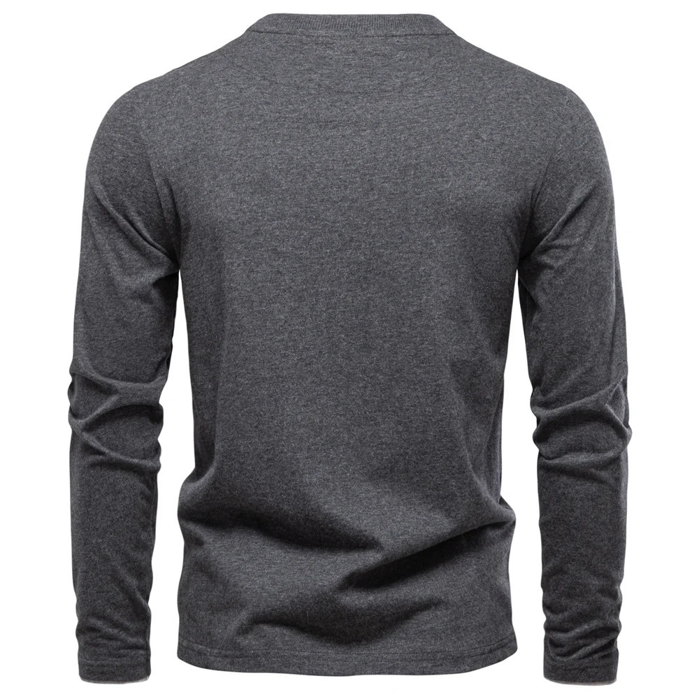 AIOPESON Henley Collar TShirt Men Casual Solid Color Long Sleeve Autumn Fashion High Quality 100% Cotton Mens TShirts 250729