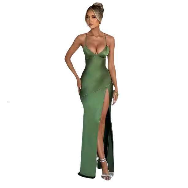 European and American Style Summer New Solid Color Sexy Waist-Cinching Backless Sleeveless Slimming Long Dress
