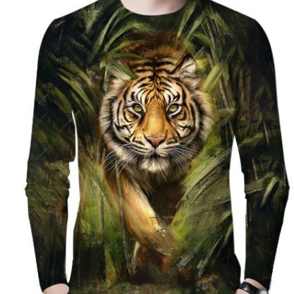 Fashionable mens 3D printed animal wolf long sleeved T-shirt mens round neck top personalized t-shirt mens trend