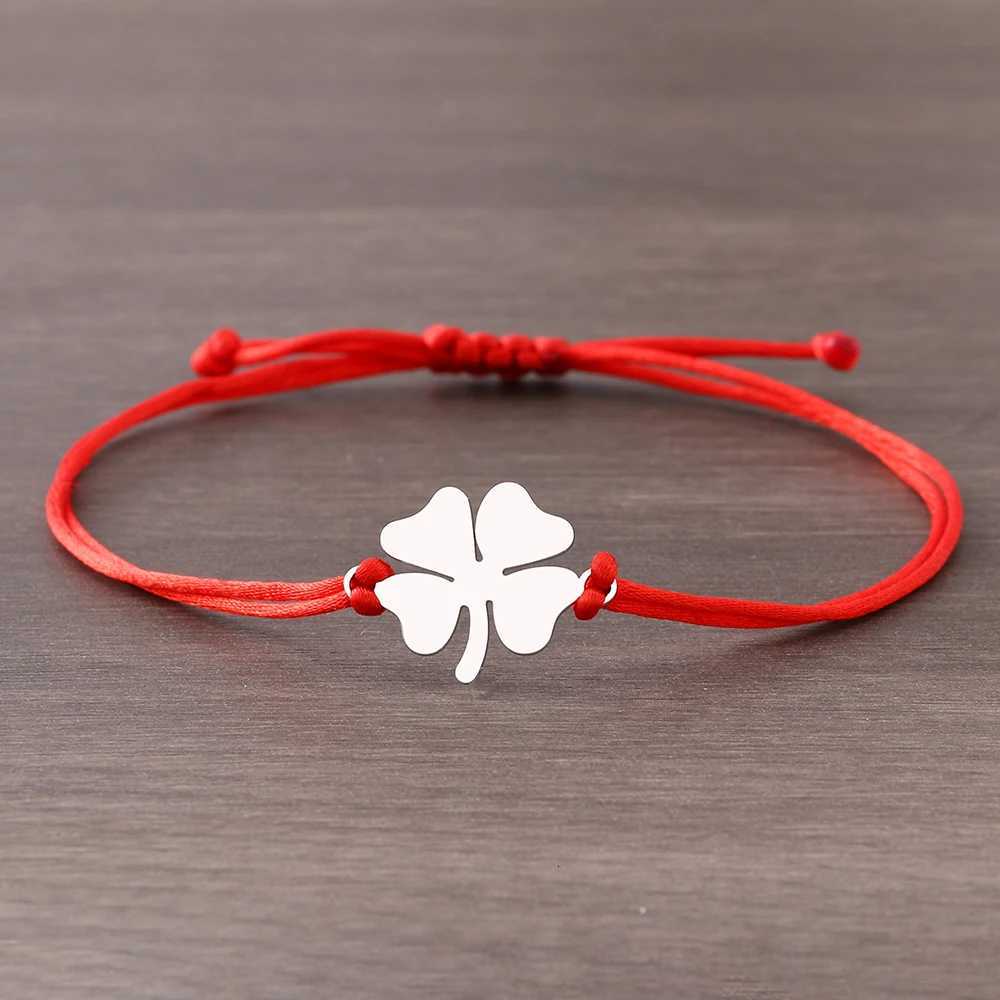 Stainless Steel Bracelets Trendy Clover Hand Braided Lucky Black Red Rope Fashion Charm Bracelet for Women Jewelry Party Gifts Z250729