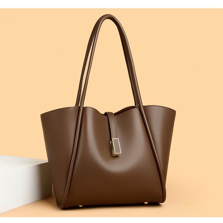 DHAL Bucket 2024 New Simple Large Capacity Tote for Women Commuting Versatile Trendy PU Leather Shoulder Bag