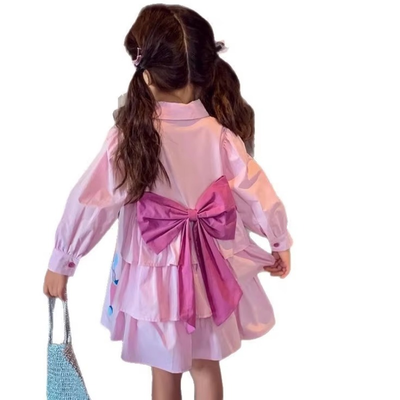 Girls Casual Dresses Back Bow Blouse Dress Spring Korean-style Blouse New Stylish Children's Clothing Girl's Spring Dress
