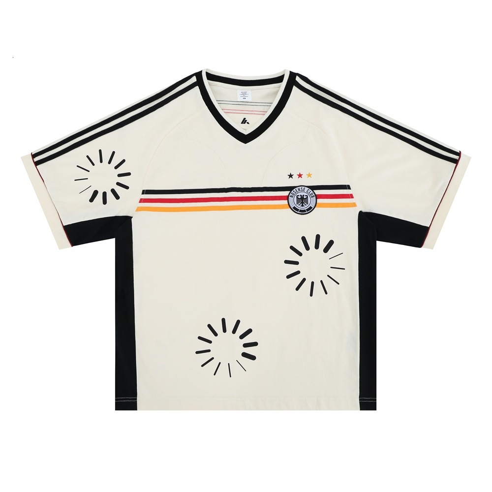 Lanhai Mens Clothing 2025 Spring Summer New Trendy Brand V-Neck Striped Loaded Print Sports Short Sleeve T-Shirt for Men