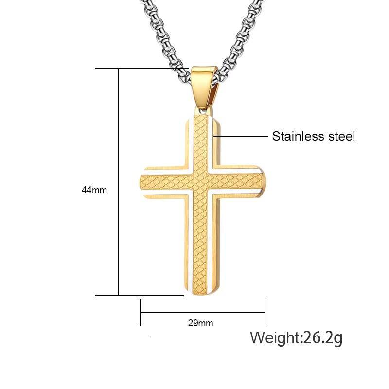 Hypoallergenic Stainless Steel Gold-Tone Cross Pendant Necklace Modern Minimalist Faith Jewelry for Men Women