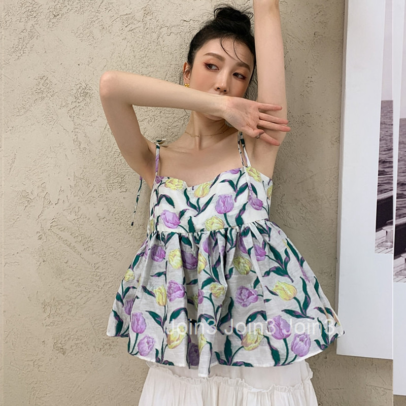 Fashionable Elegant Camisole for Women Summer French Jacquard Fresh Top Ruffled Puffy Sexy Tank Top Internet Celebrity Book