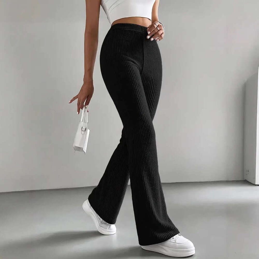 Designer T Shirt 2025 Cross-Border Spring And Autumn New Flared Pants Women's Solid Color Casual Pants Ribbed Knit Fashion Versatile Slim Fit Lon