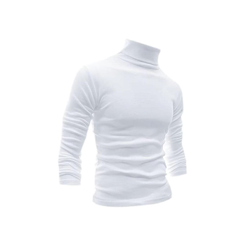 Men Fashion T Shirt Tees Slim Tops Male Stretch Tshirt Turtleneck Long Sleeve Tee Shirts High Collar Mens Cotton Tees 201116