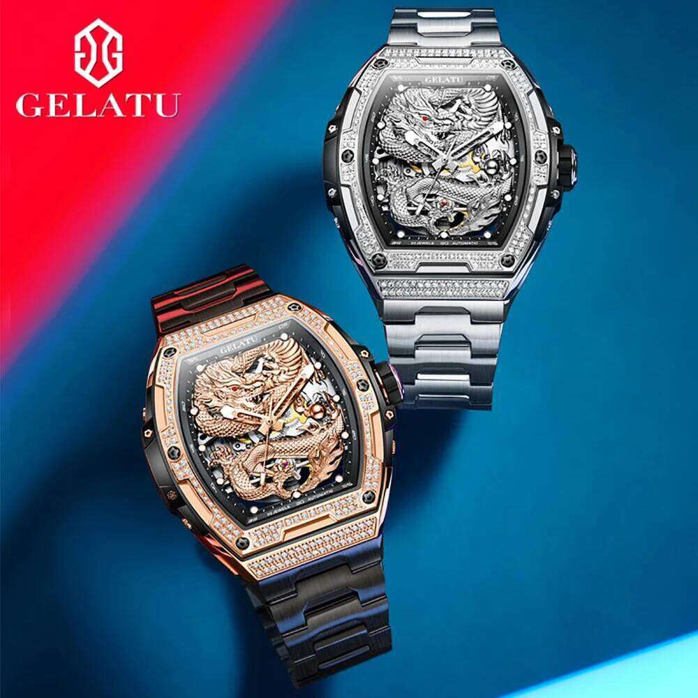 GELATU 6021 Top Brand Fashion Mechanical Watch For Men Hollow Waterproof Luminous Men's Wristwatch Original Man Watches