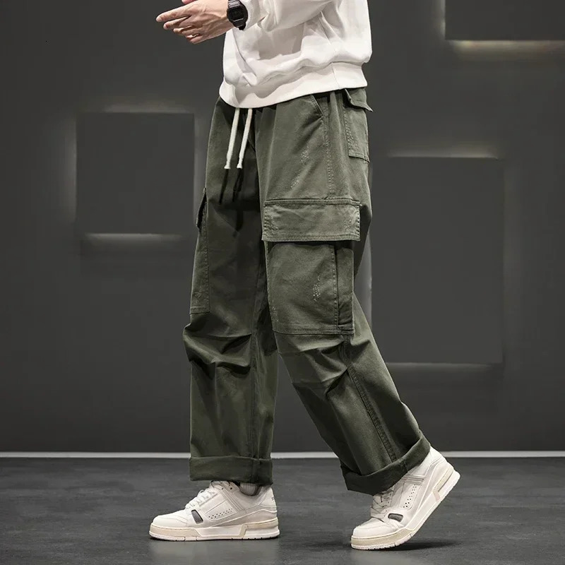 Autumn Wide Leg Pocket Cargo Pants Men Trousers Neutral Loose Casual Cotton Straight Outdoor Fashion Big Size 8xl 250717