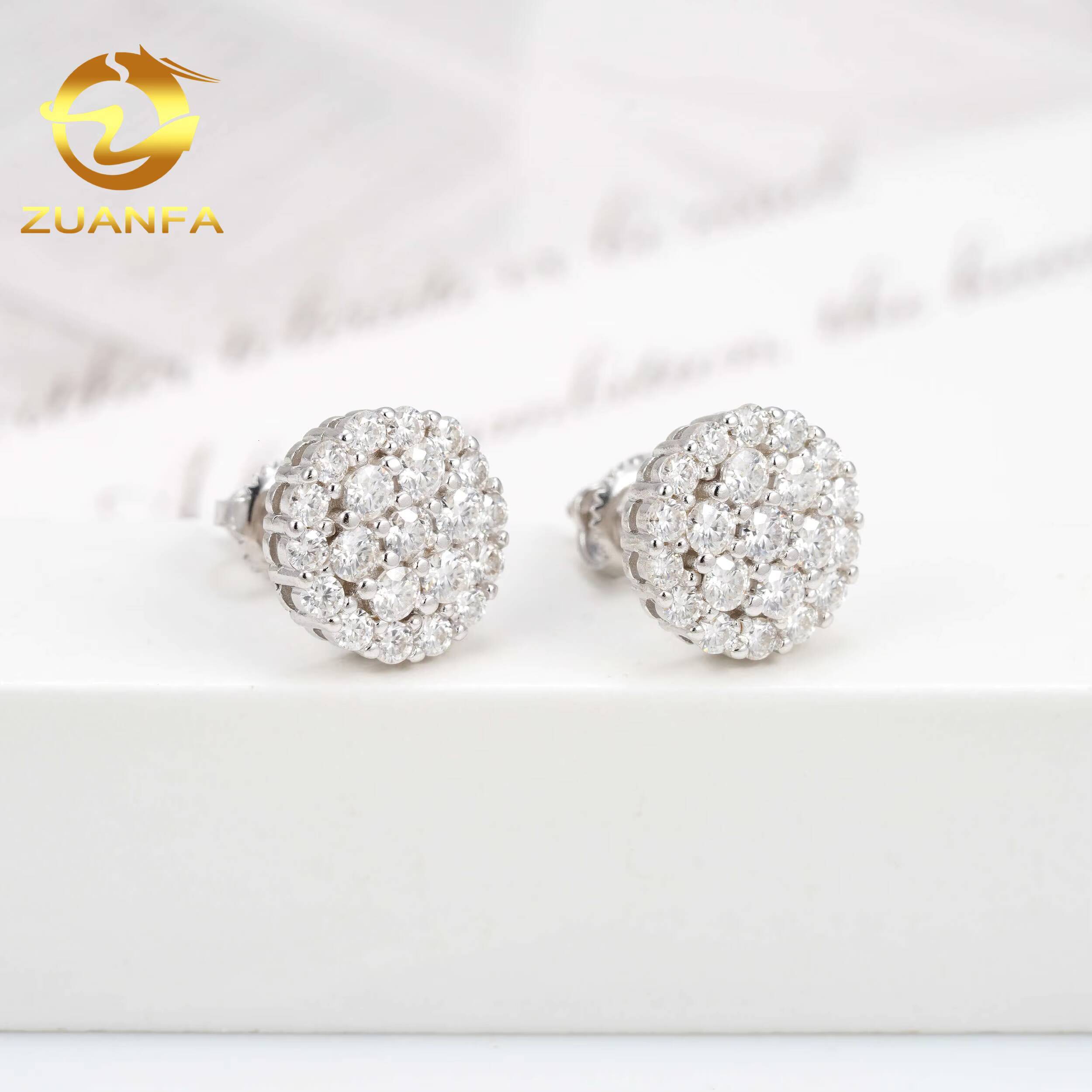 Wholesale Price 10.5mm Fashion Screw Back 925 Silver Ear Studs Iced Out Hip Hop Jewelry VVS Moissanite Men Stud Earrings