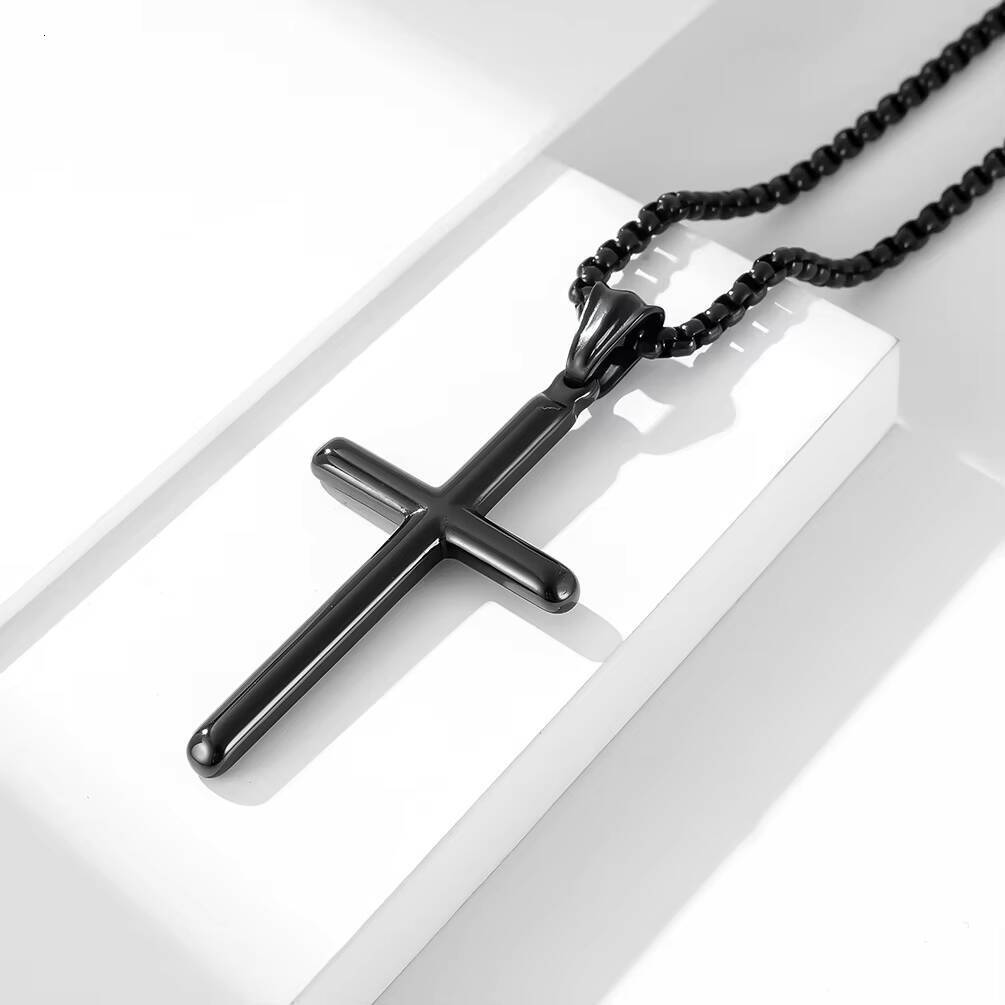 JY Fashion Minimalist Cylinder Stainless Steel Necklace 18k Gold Dainty Cross Necklace for Men Cross Necklace Women Jewelry