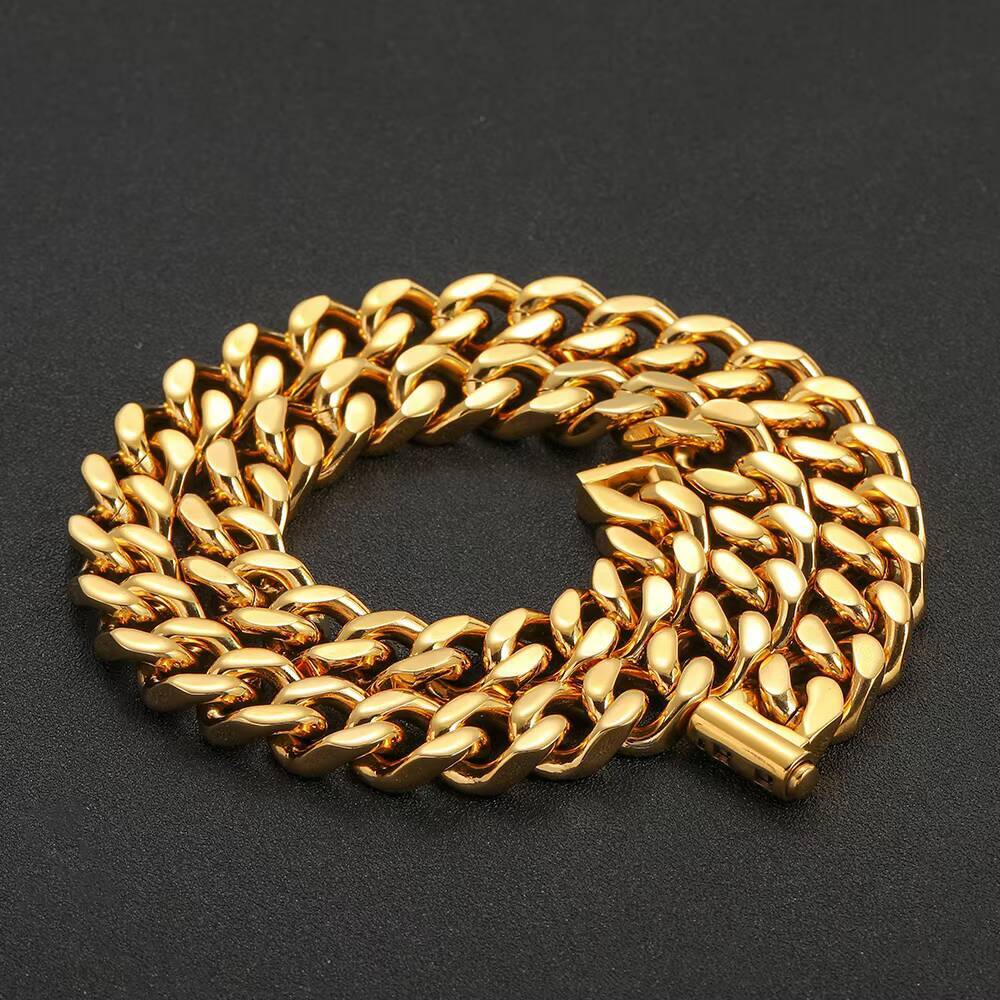 NUOYA Hip Hop High Polish Stainless Steel Chain 18K Gold Plated Cuban Link Chain Necklace Men Jewelry Cuban Link