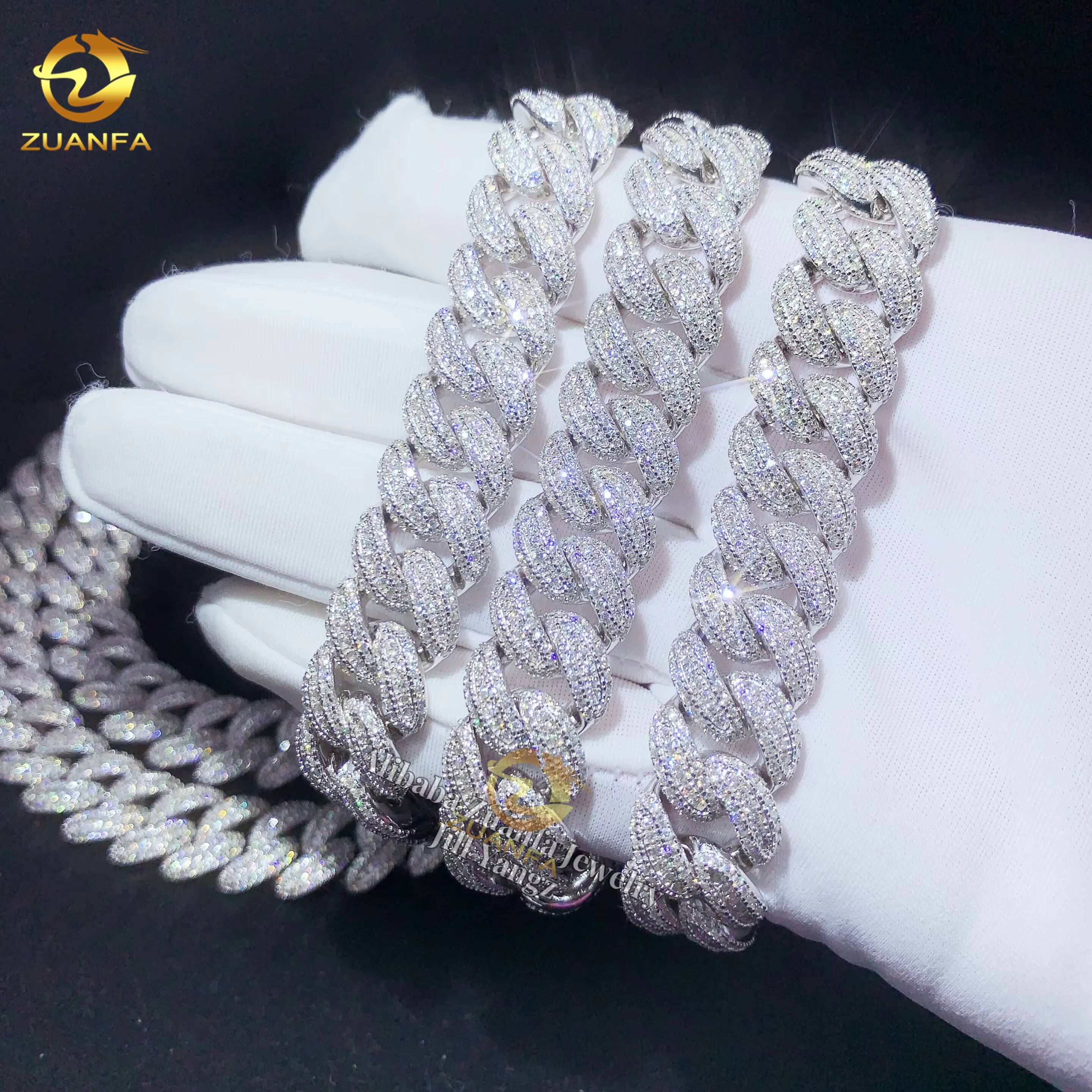Ready to Ship 3 Rows 13mm Moissanite Cuban Link Chain Rapper Prong Chain Prong Hip Hop Necklace Rapper