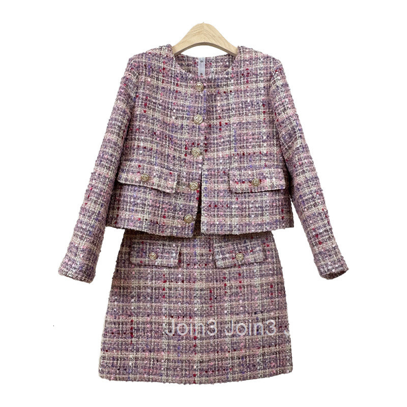 Autumn Winter French Style Elegant Short Skirt Set for Women Gentle Niche Round Neck Long Sleeve Jacket Top Half Skirt Set