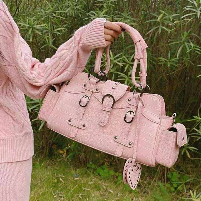 New Original Retro Millennial Style Crocodile Rivets Handbag Flip Hand Armpit Straddle Bag Crossbody Small Square Package