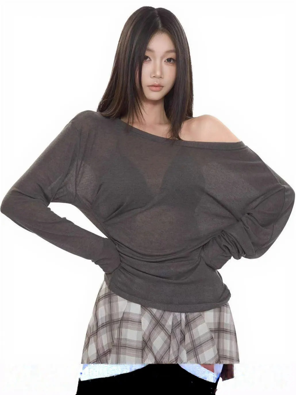 Sexy Thin See Through Long Sleeve Oversize Tshirt Women Bandage Off Shoulder Top Female Basic Tees Korean Chic Lady 250729