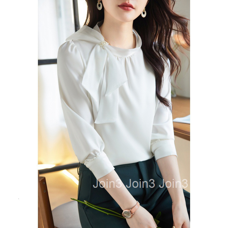 Autumn New Pure Desire White Chiffon Long Sleeve Blouse Womens Fashion Tie Collar Base Shirt Women