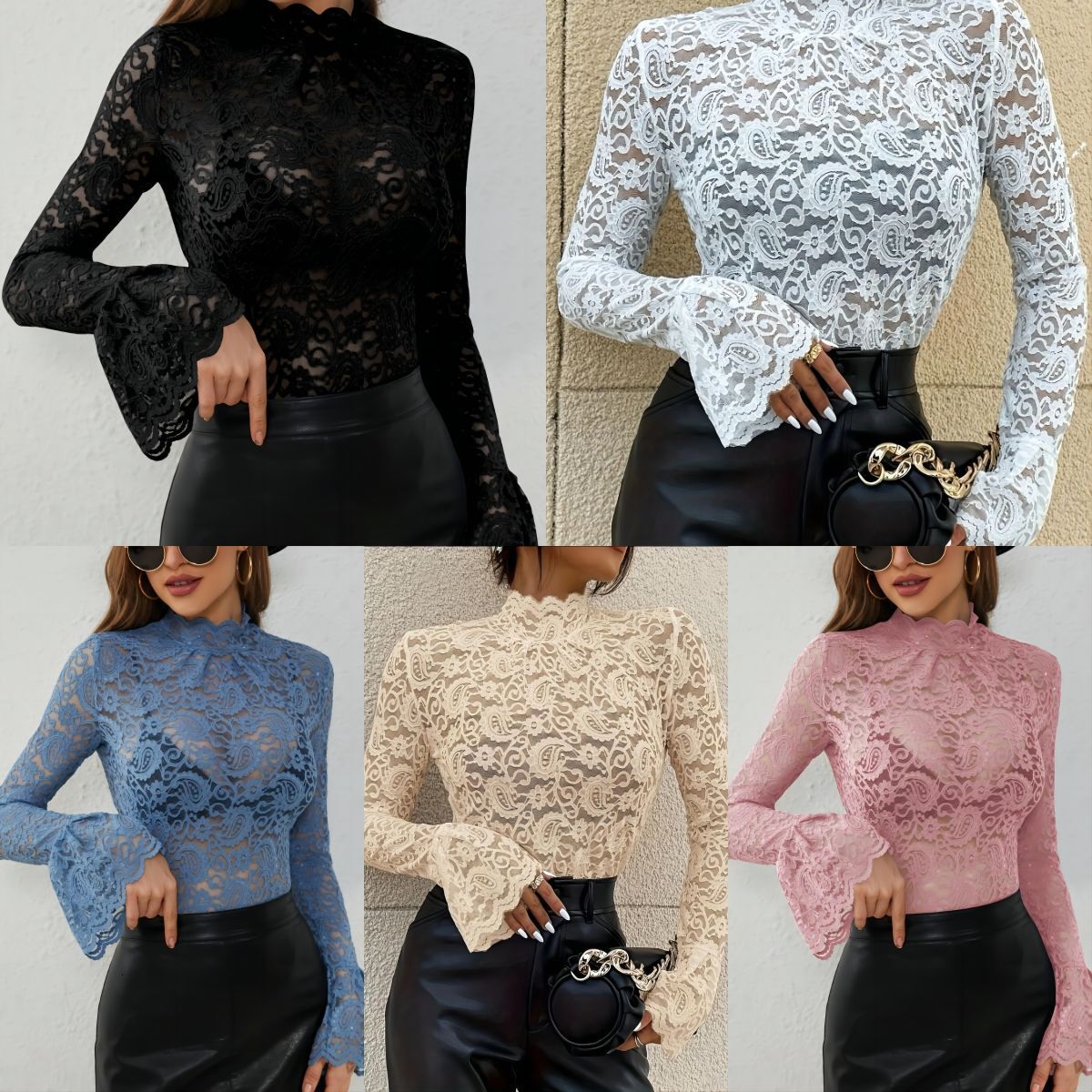 2025 new sexy cashew flower lace slim fit and slimming look for women wearing it on the outside and with flared sleeves on the inside