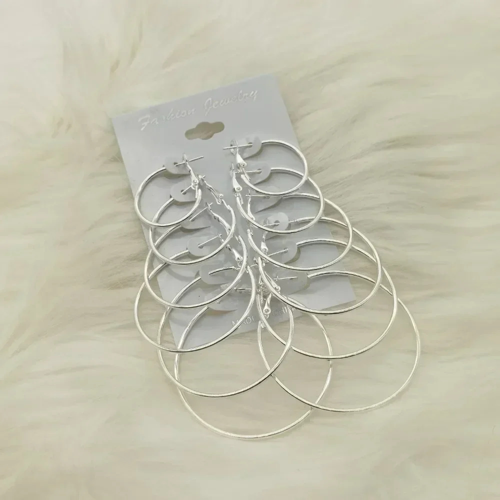 6Pairs Hoop Earrings Set Big Circle Jewelry for Women Girls Ear Clip Punk Style Fashion Accessories 250715