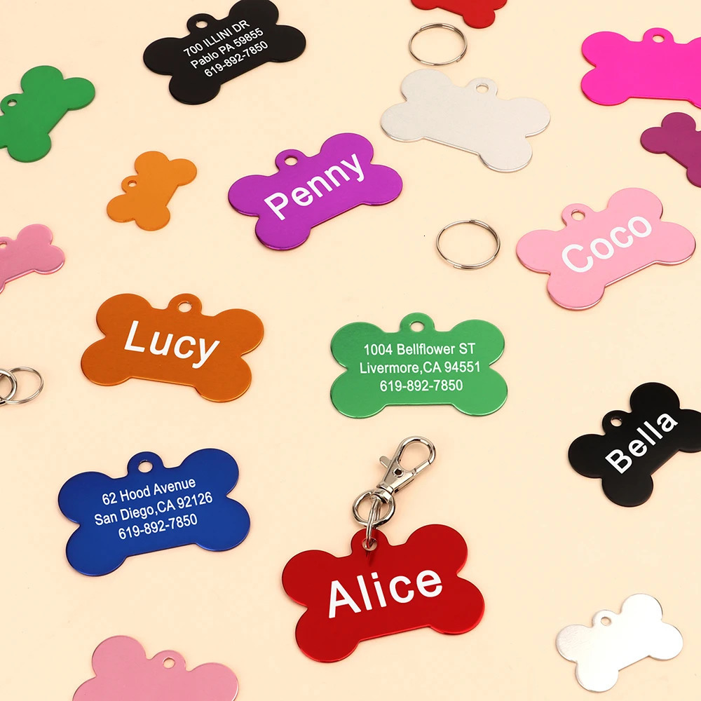 Bone Shaped Pet ID Tag Personalized Dog Cat Name Tags Anti-lost Free Engraving Collar Pendant Bone for Small Medium Large Pet 250729