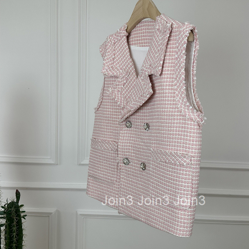 Autumn Winter New Elegant Socialite Style Double-Breasted Sleeveless Jacket Womens Vest Loose Suit Collar Vest Top