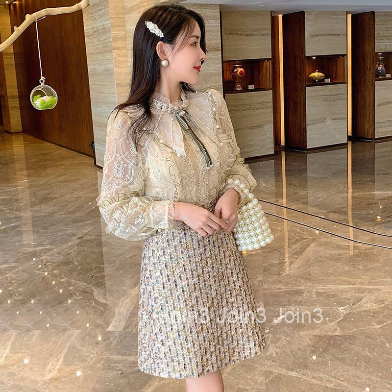 Heavy Textured Dress French Style Autumn Winter Korean Ruffled Patchwork Woven A-line Dress Internet Celebrity Nanyou