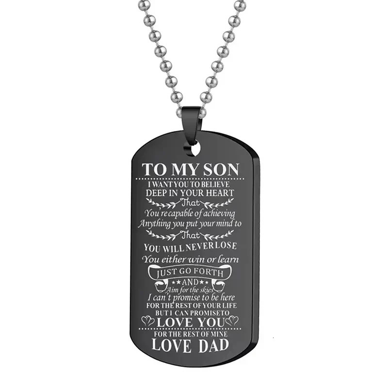 To My Son Inspirational Necklace Black Silver Color Stainless Steel Dog Tag Pendants Necklaces 250729