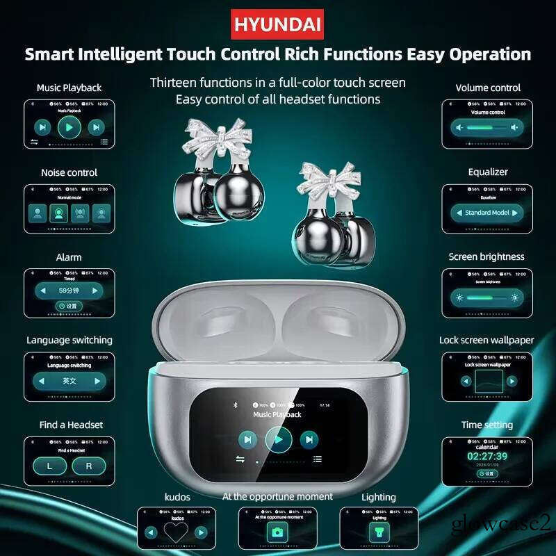 HYUNDAI Top Butterfly Headphones Design LCD Full Color Touch Screen Audio Wireless For Music Phone Calls With Earrings Bow Tie Suower C02