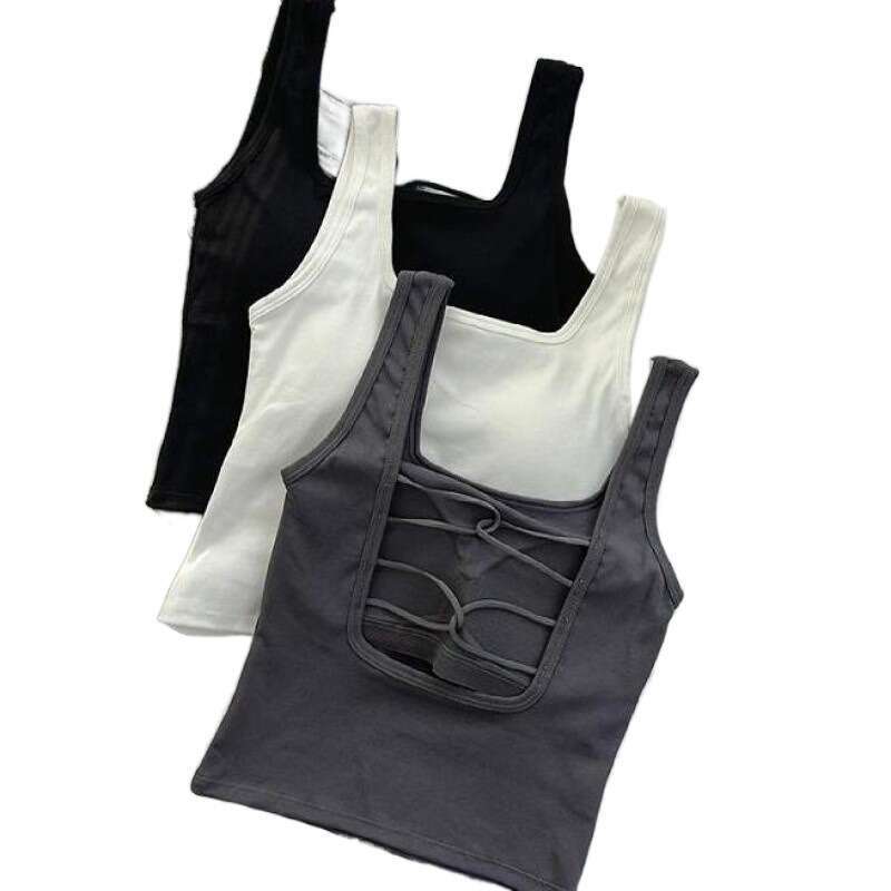 Designer T Shirt Summer Spicy Girl Camisole With Chest Pad For Outerwear And Inner Layer, Cross Design, Wide Shoulder, Beautiful Back, Base Shirt For 
