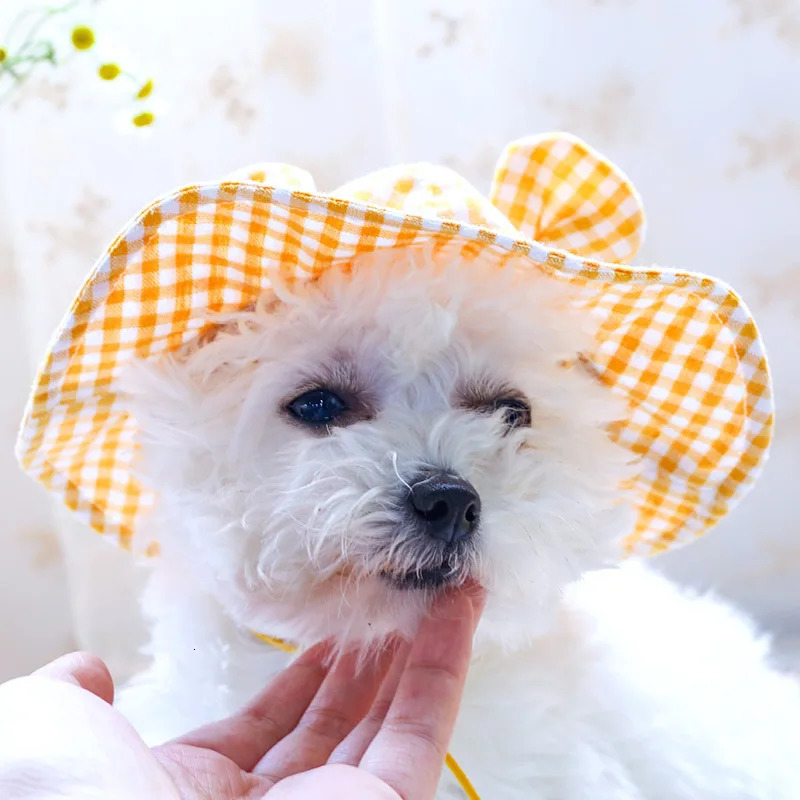 Multiple Color Options Pet Accessories Hat Teddy Bear Sunshade Dog Small Ear Grid Sun Cute UV Protection Outdoor Walking 250729