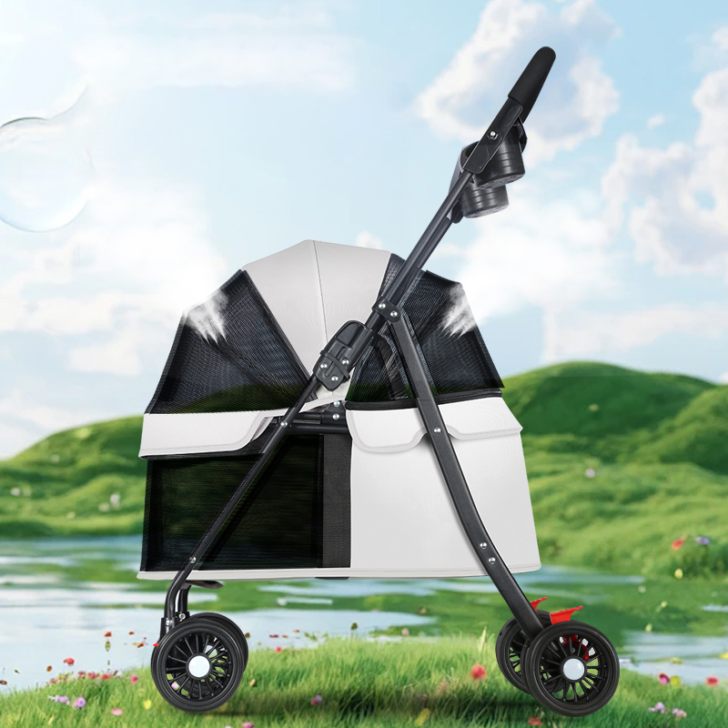 Foldable multifunctional pet stroller with detachable and lightweight bag