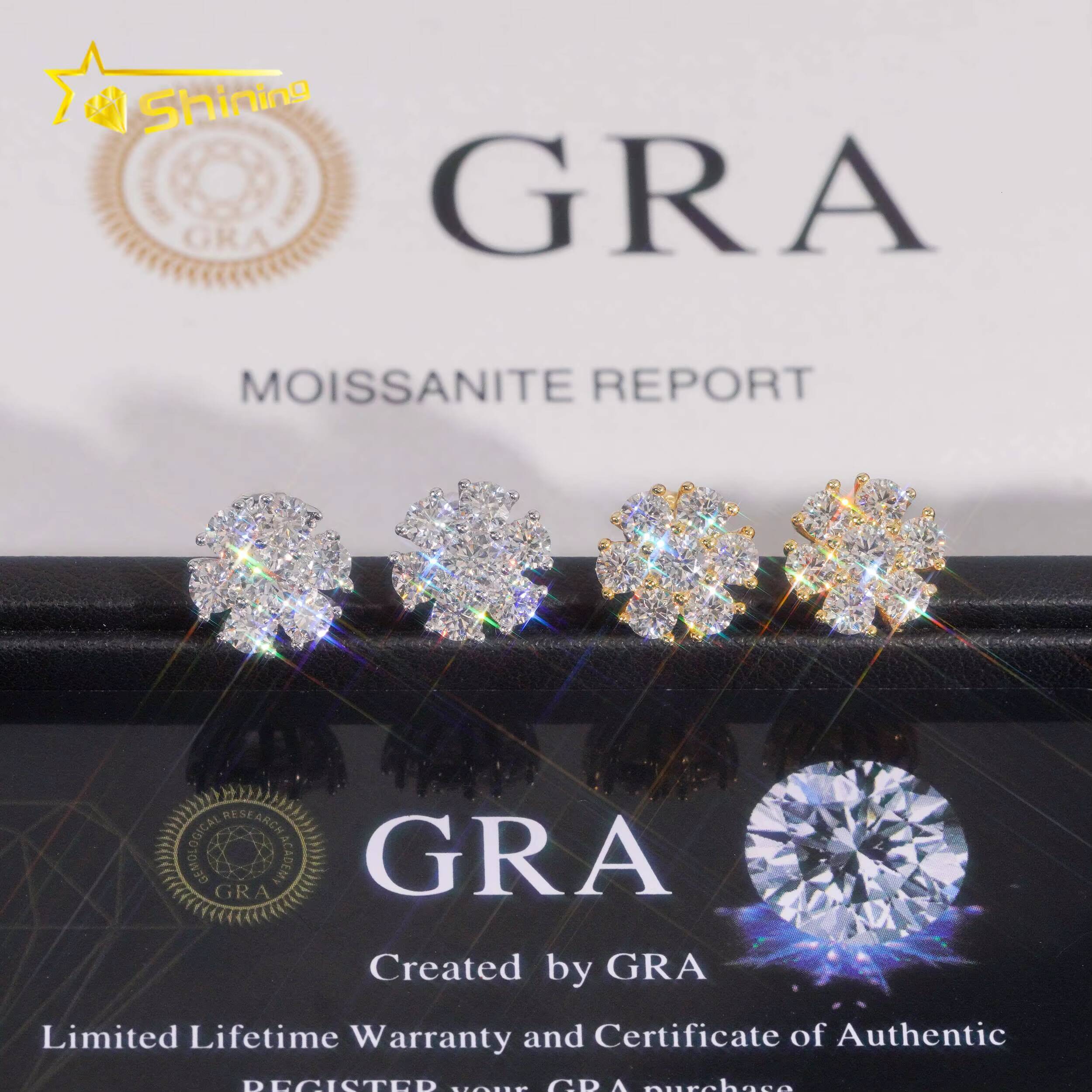 High Quality Fine Jewelry Cluster Earrings Iced Out 925 Sterling Silver 11MM Flower Earrings VVS Moissanite Stud Earrings