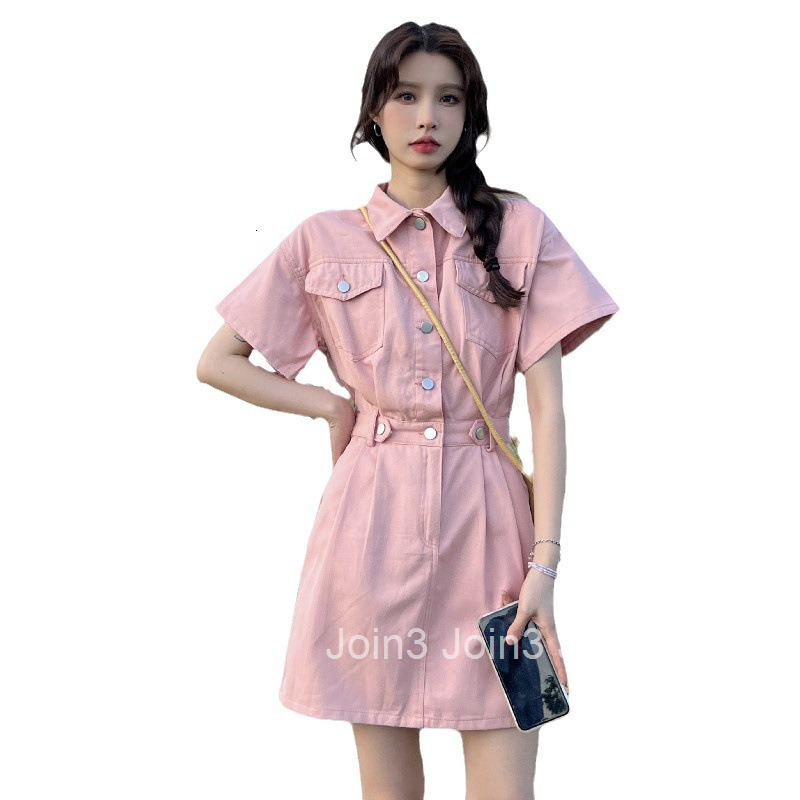 Summer New Womens Workwear Casual Shirt-style Short-sleeve Dress A-line Skirt Short Skirt Trendy
