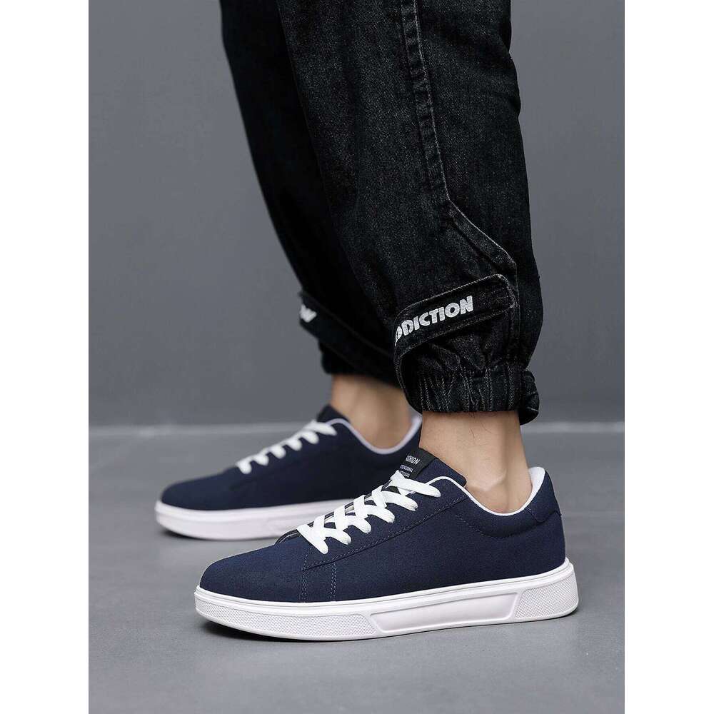 Men's Normcore Solid Color ing Light and Comfortable Low-Top Skateboard Shoes, Versatile Front Strap Outdoor Sports Blue Student Flats Shoes